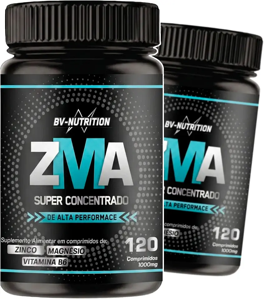 Kit 2x Zma Super Concentrado Zinco Bisglicinato, Óxido e hidróxido de Magnésio Vitamina B6 Piridoxina 120 Comprimidos Rende 60 Doses Suplemento Alimentar Desempenho - BV Nutrition