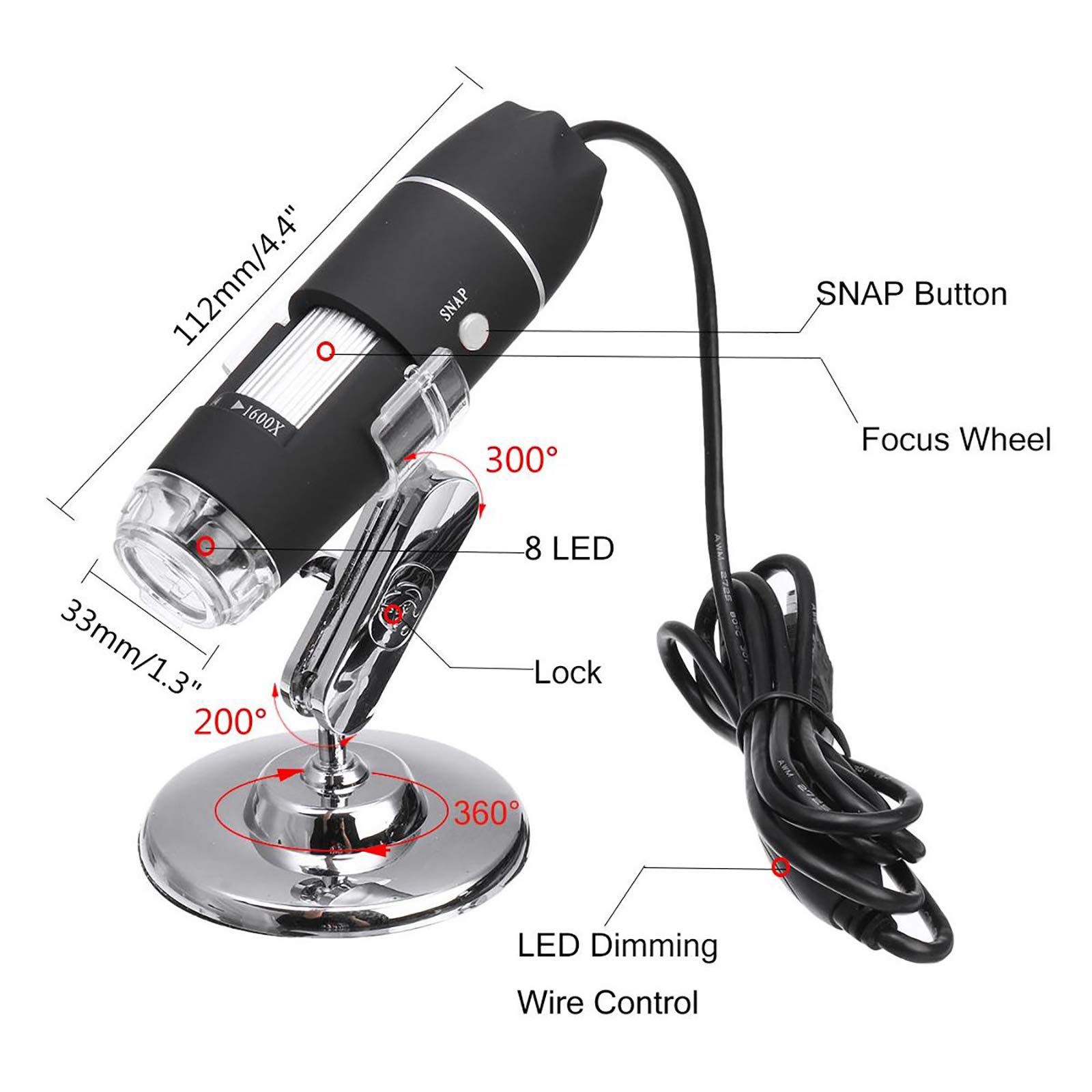 Microscope Numérique Sans Fil WiFi - Grossissement 50x à 1600x, 8 LED, Support Métal, Portable Pour Smartphone - 11