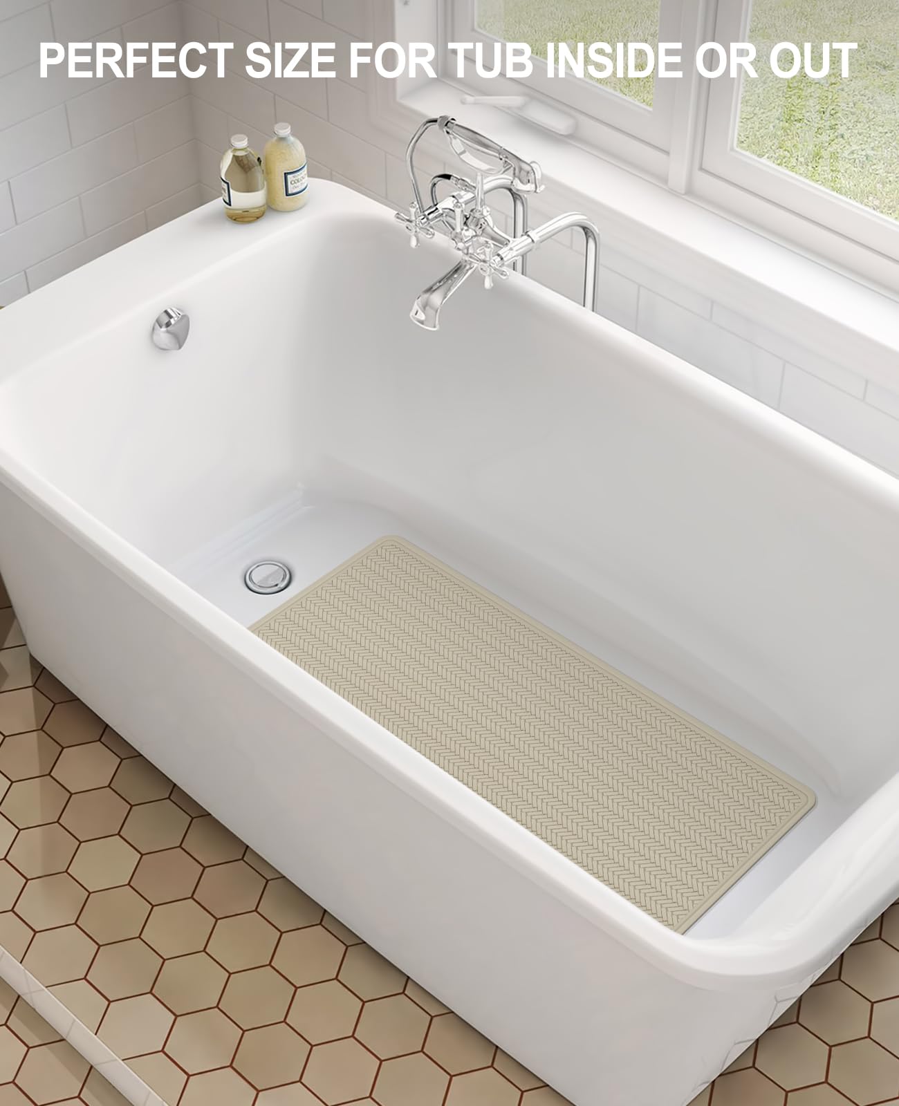 Yolife Non Slip Bath Mats for inside Bath,Rubber Bath Mat,43x92 cm Long Bath Mat Machine Washable with Strong Suction Cups (Brown) - Image 2