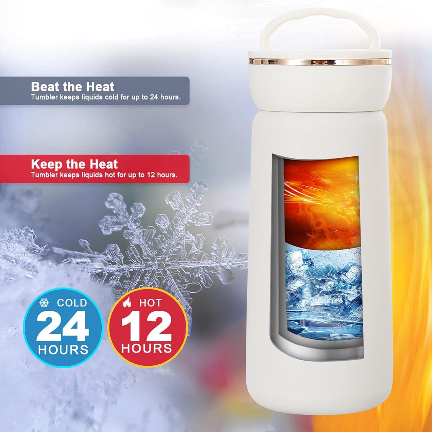 Insulated Water Bottle Stainless Steel Vacuum Flask Travel Mug Coffee Cup 13OZ , White: Home & Kitchen