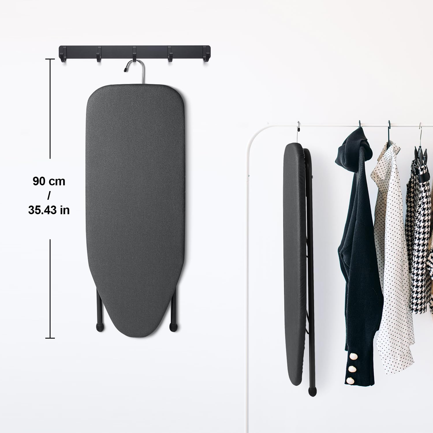 Duwee Asse da Stiro da Tavolo con Vassoio in Ferro, Piccolo Asse da Stiro, Rivestimento Resistente al Calore, Imbottitura in Feltro Extra Spesso, Gambe Pieghevoli, 30 x 81 cm, Nero