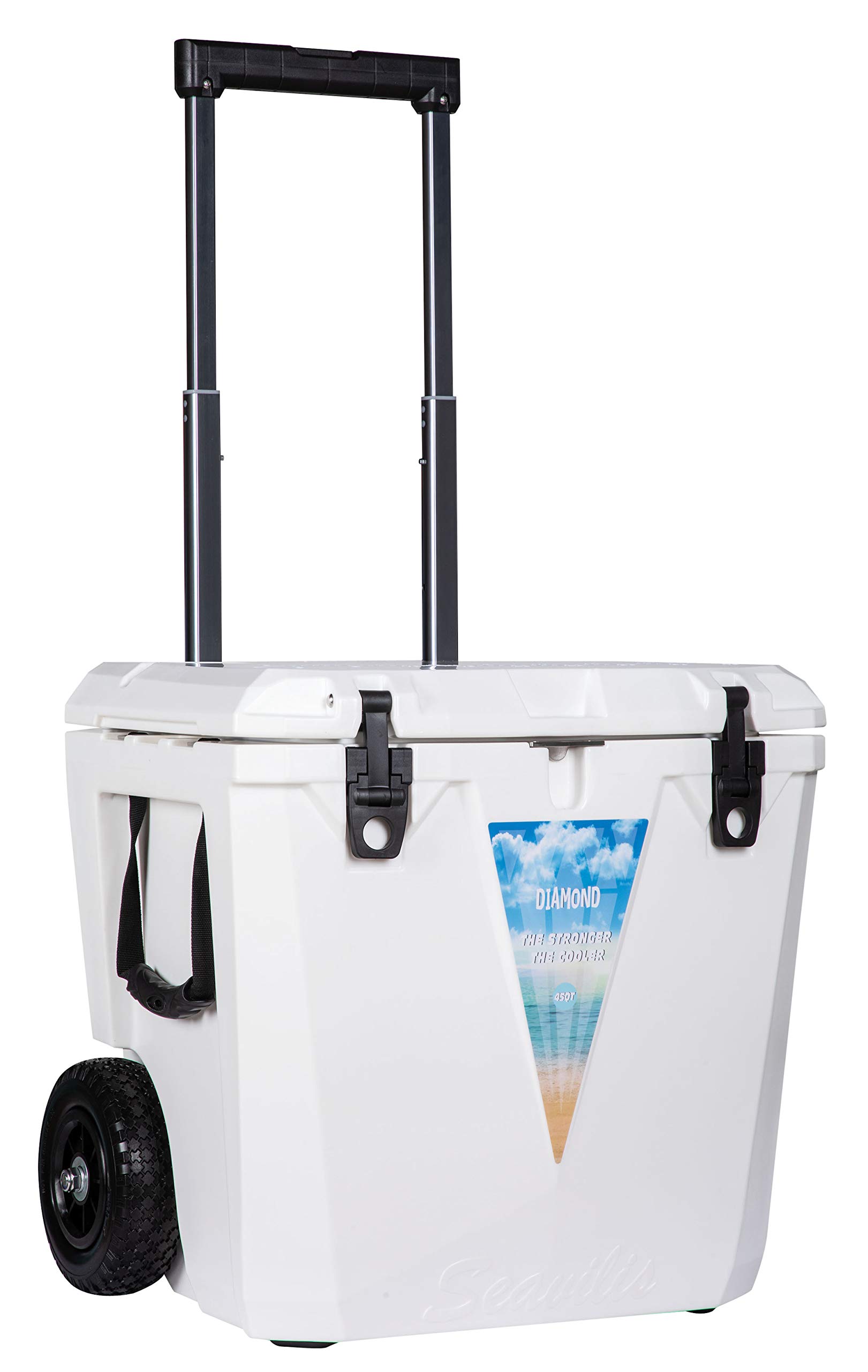 Seavilis Heavy Duty Ice Chest with Wheels+Retractable Handle 45QT -White