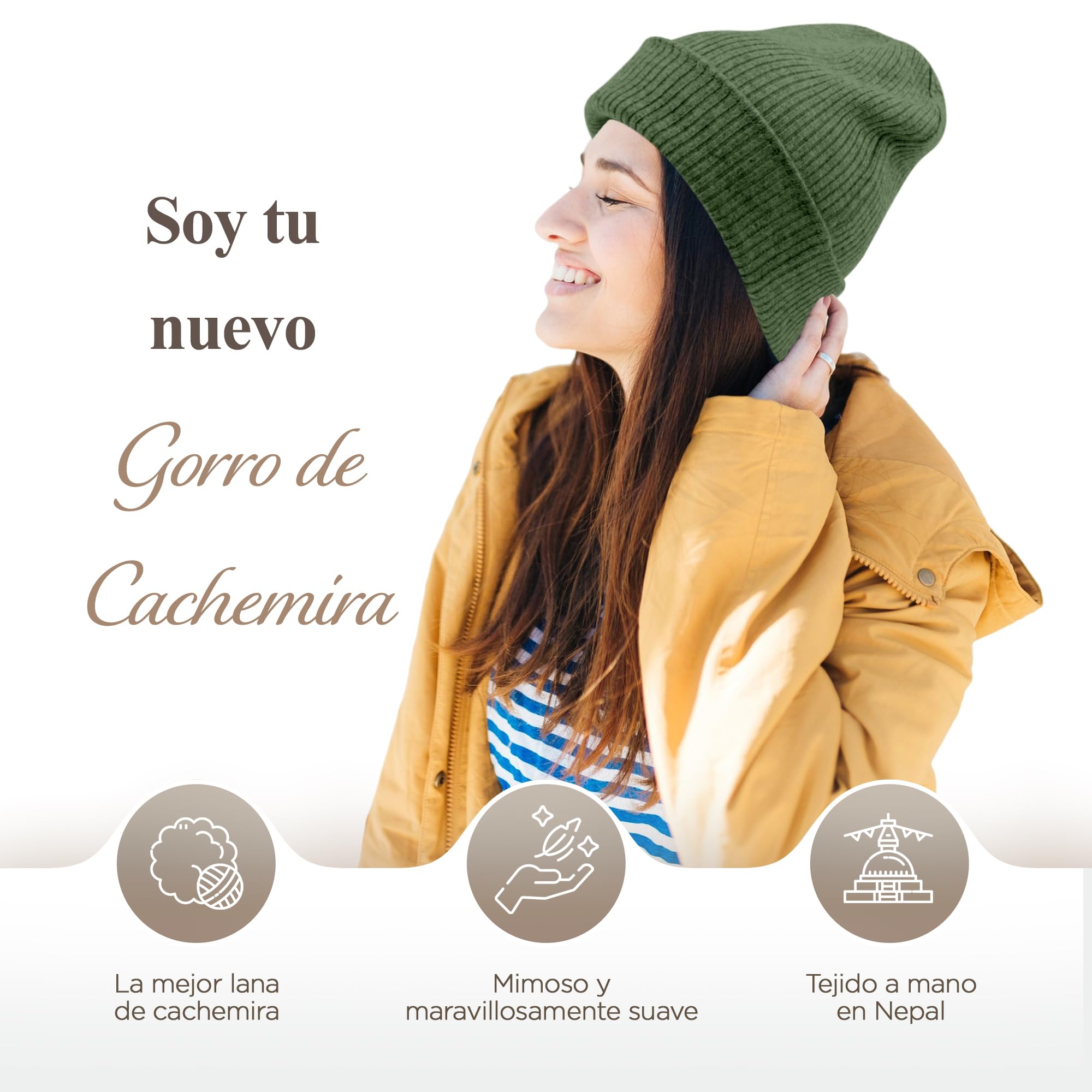 Gorro de Cachemira – Gorro Tejido a Mano con 100% Lana de Cachemira para Hombre y Mujer – Gorro Unisex, Suave Gorro de Invierno, Hecho en Nepal