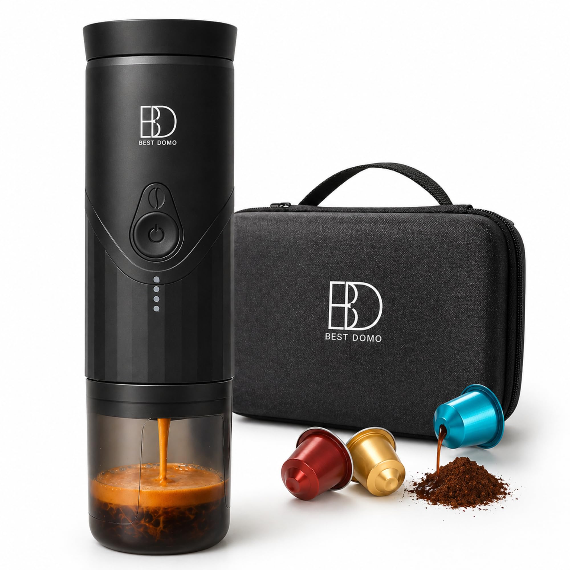 Cafetera Espresso Portátil 20 Bares, Compatible Cápsulas pequeñas y Café Molido, USB-C Recargable, Autocalentable, para Coche, Viajes, Camping, Oficina y Regalo