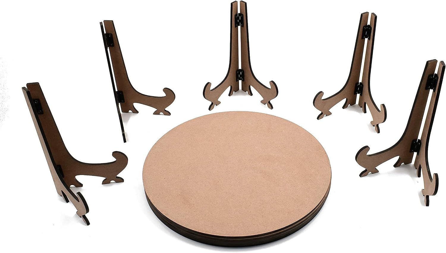 IVEI Round Art Board with Foldable Stand - Set of 5 - MDF Plain Round Wooden Sheet for Painting & Decoration