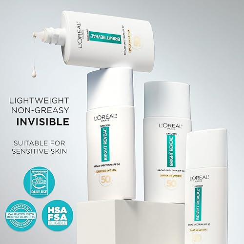 Miniatura 4 de L'Oreal Paris Bright Reveal Loción UV diaria SPF 50 de amplio espectro, 1.7 onzas líquidas + muestra de crema hidratante