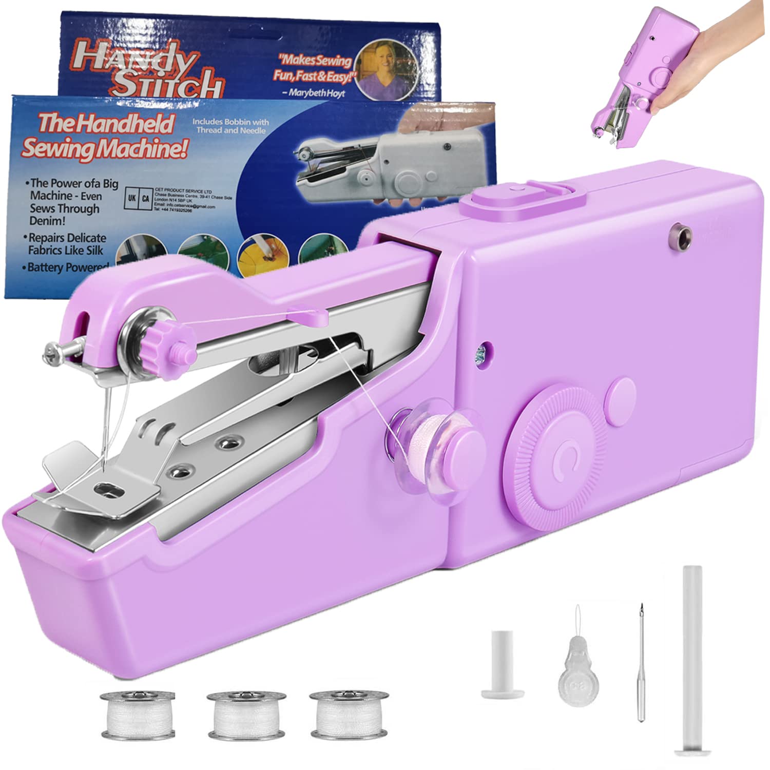 Hand Sewing Machines, Hand Held Sewing Machine UK, Mini Hand Electric Sewing Machine Cordless Portable for Beginners, Sewing Accessories, Suitable for Clothing, Curtains, Home Travel Use