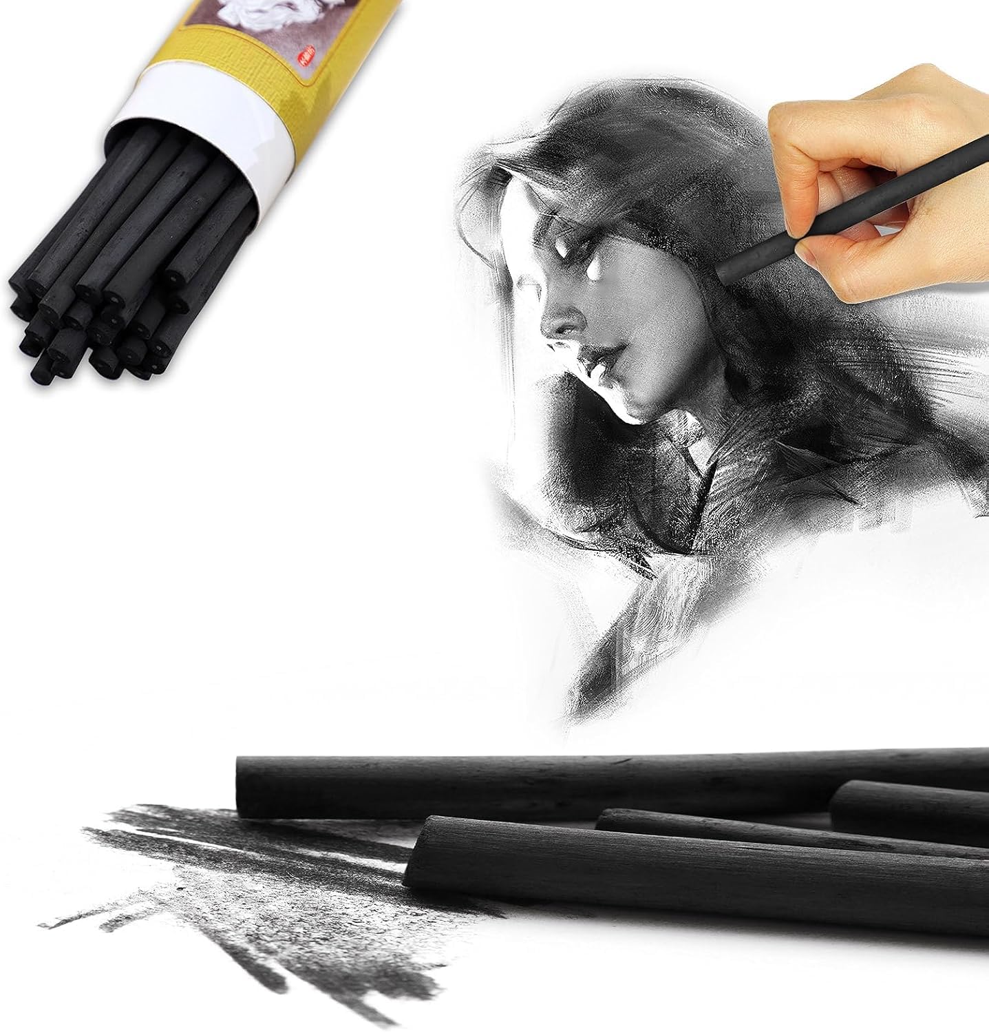 50 Pcs Charcoal Sticks for Drawing, Charcoal Pencils Vine Drawing (4-5mm, 5-7mm)