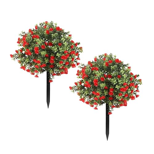 Artificial Topiary Bushes with Ground Spike Set of 2, Faux