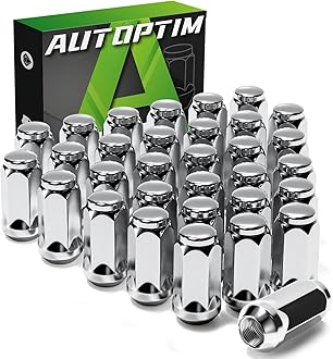 M14x1.5 Lug Nuts - Replacement for Chevrolet Silverado, GMC Sierra 2500 3500 HD, Ford F250 F350, Ram 2500 3500 Aftermarket Wheel 32 PCs Chrome Closed End Bulge Acorn Skinny Long Lug Nuts