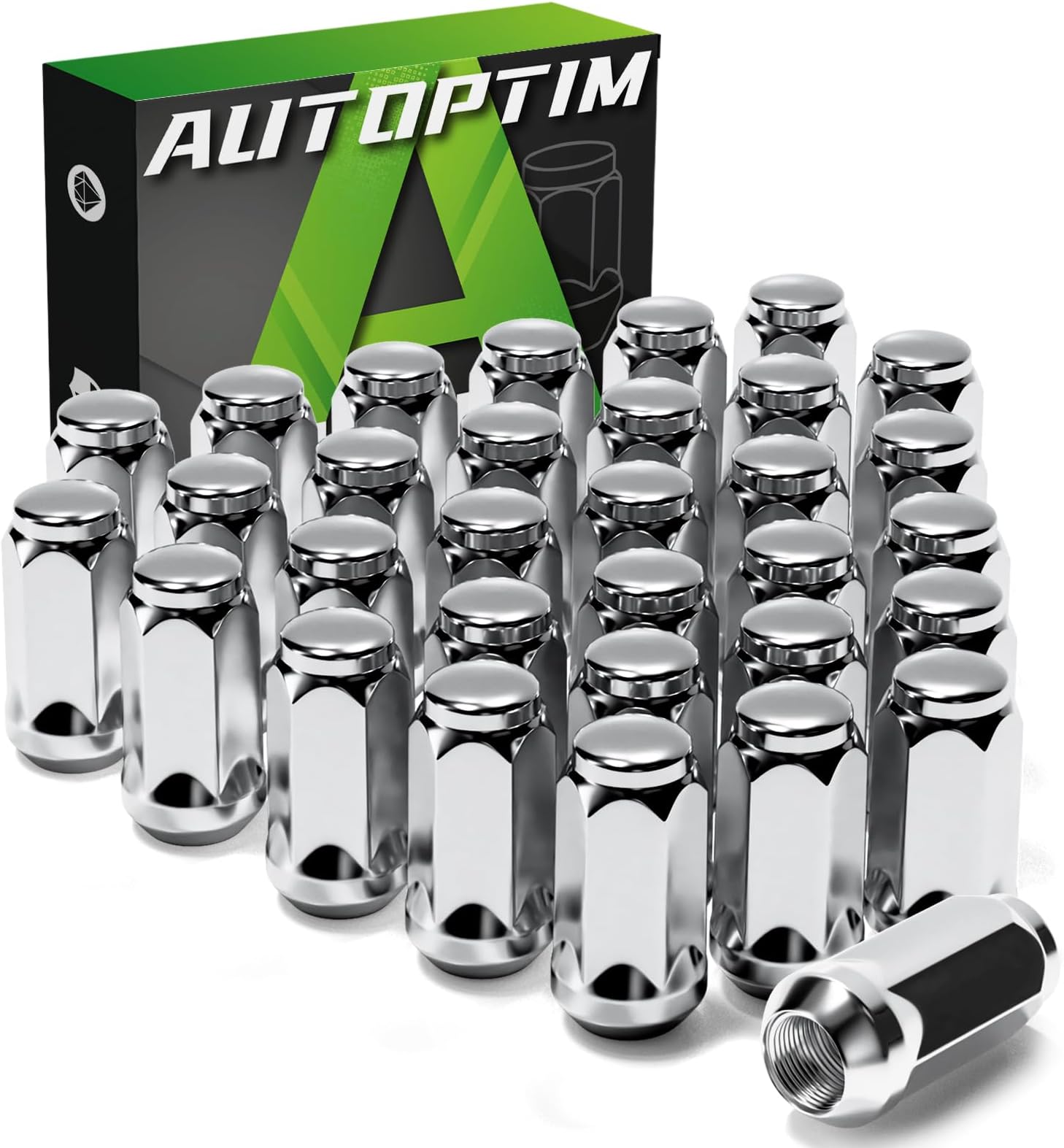 AUTOPTIM M14x1.5 Lug Nuts - 32 Pcs Chrome Long Wheel Nuts, 3/4"(19mm) Hex