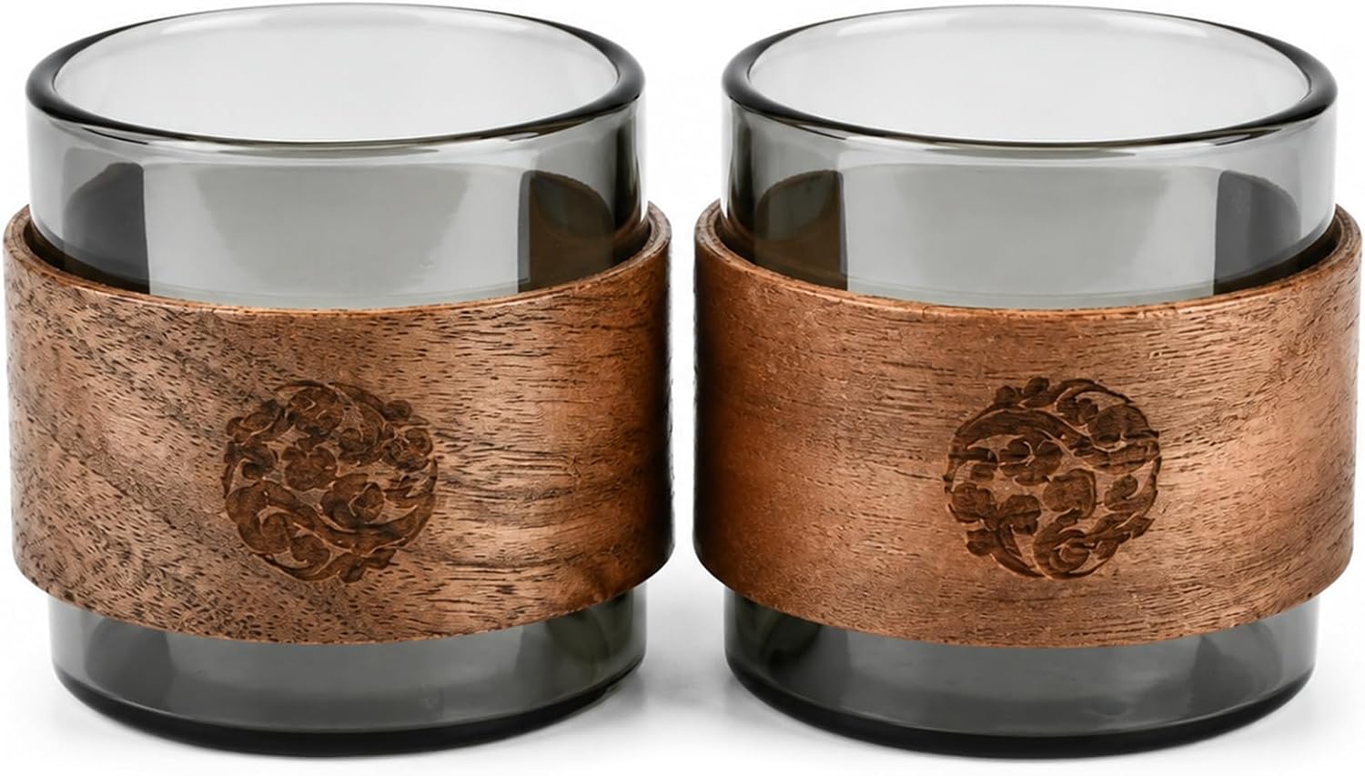 2 Pcs 5 oz Espresso Shot Cups with Wooden Ring，Glass Coffee Cup Accessories