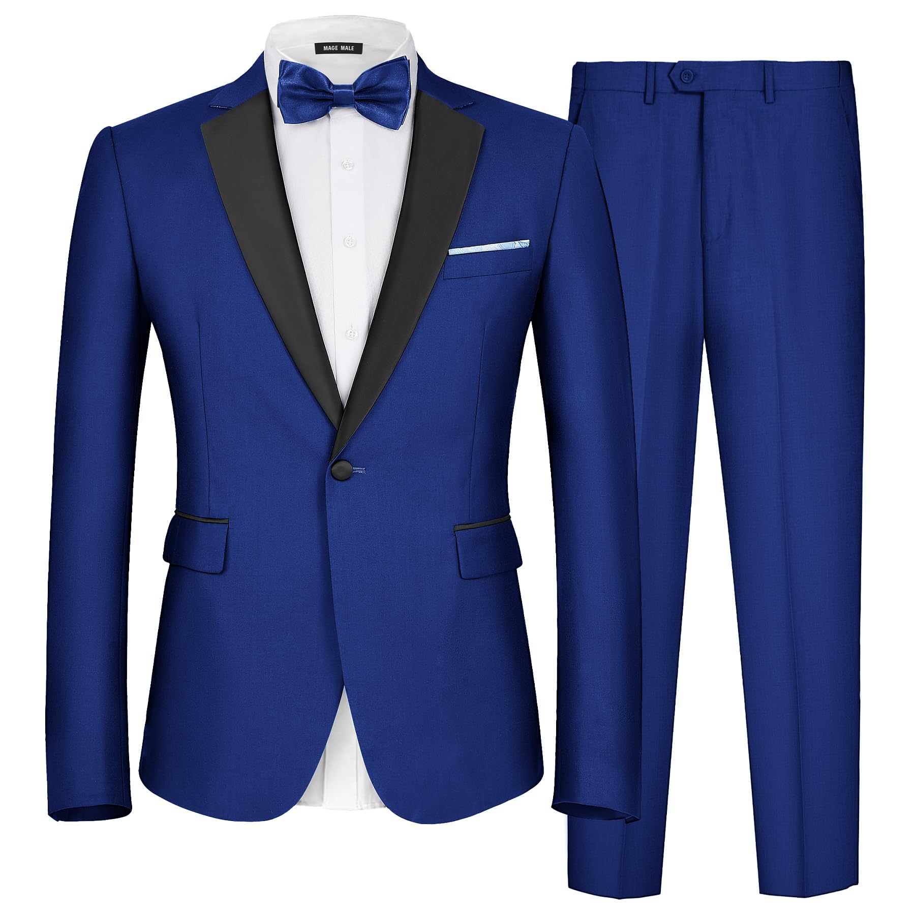 MAGE MALE Men's 2 Piece Suit One Button Slim Fit Formal Wedding Prom Tuxedo Suits Blazer Pants with Bow Tie Set