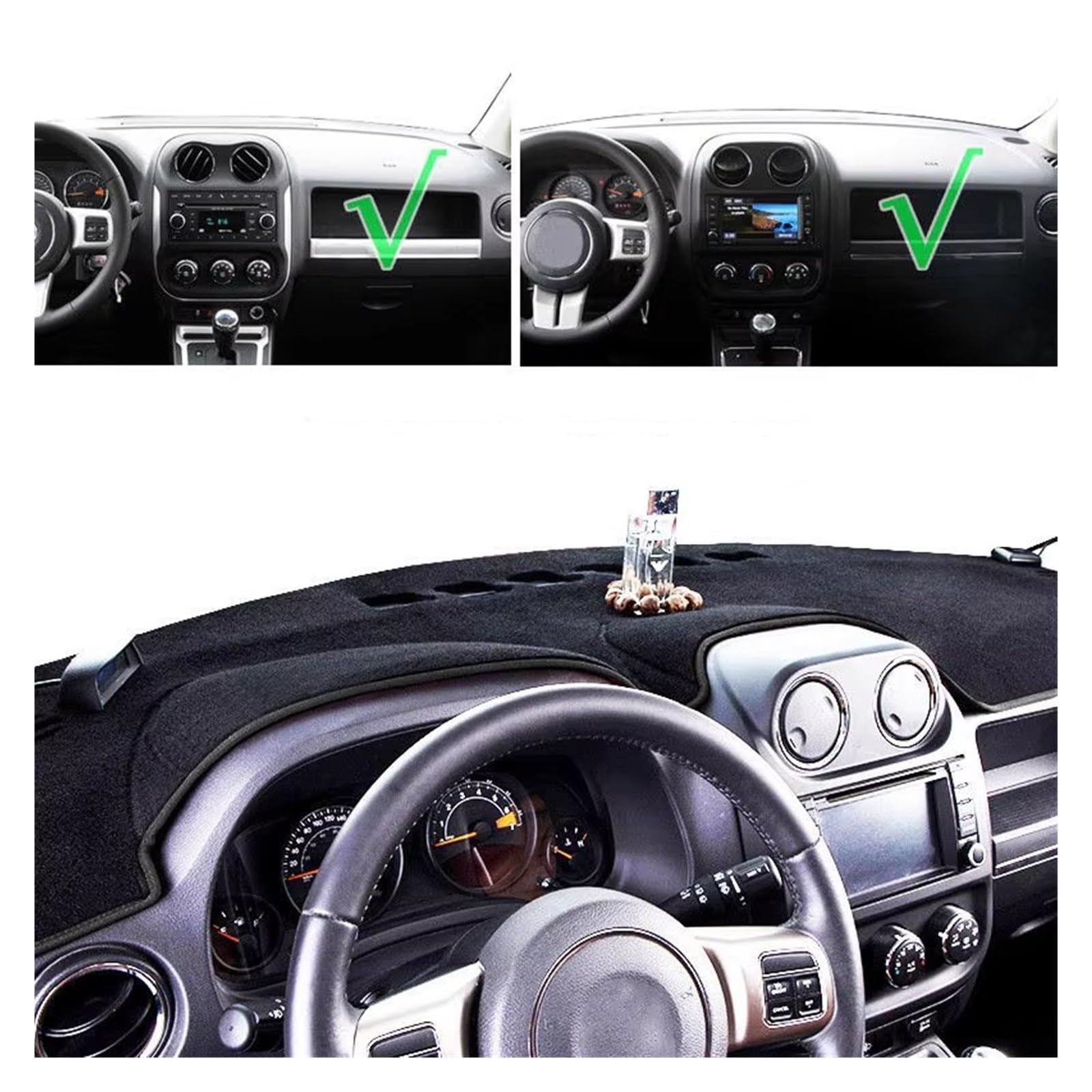 Interiores Fundas Salpicadero para Jeep para Patriot 2010-2017, para Compass 2011-2017, tapete para Tablero, Protector Solar, Accesorios Alfombra(Black(Black Edge) RHD)