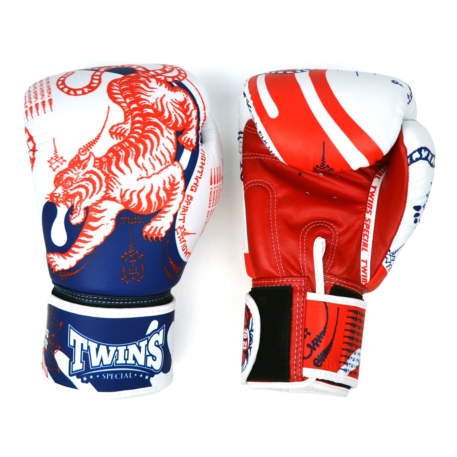 Twins Special FBGVL4 Printed Design Leather Boxing Gloves, Hook & Loop Closure, For Muay Thai, Boxing, Kickboxing & MMA Training & Sparring (Yant, 14oz)