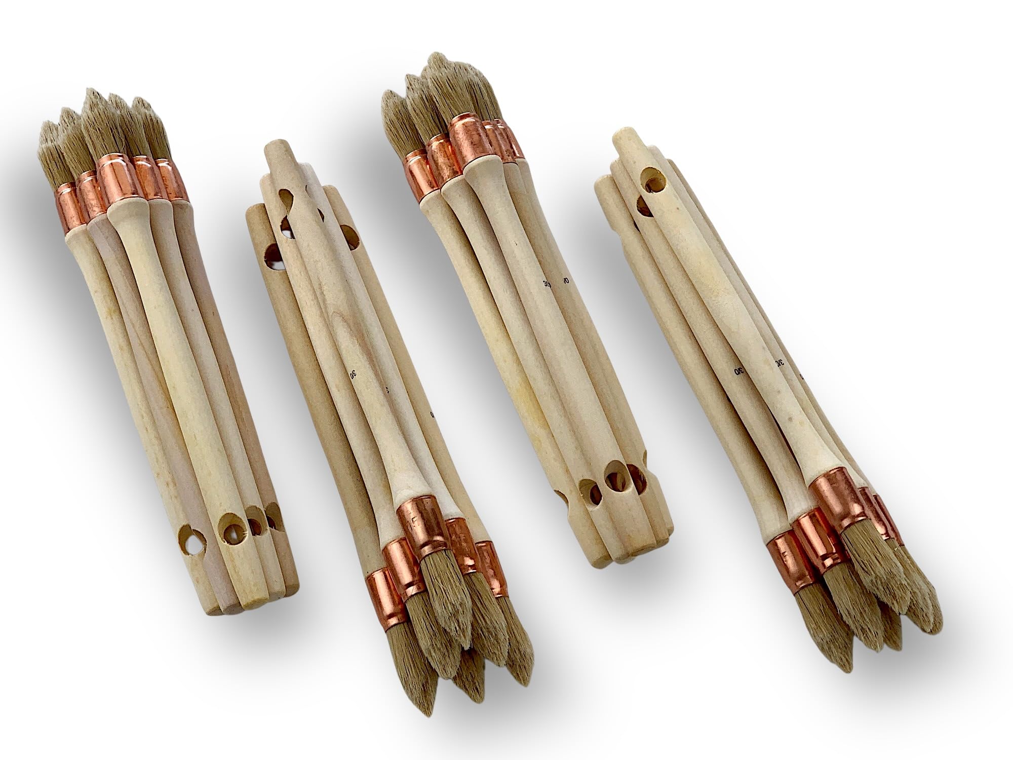 Lot de 24 pinceaux à rechampir | Brosse Ronde Ø15 mm en Soie Blanche | Manche en Bois Brut | Idéal pour Peinture et rénovation de Volets, moulures, plinthes et Angles| Kibros 371D15_30x24