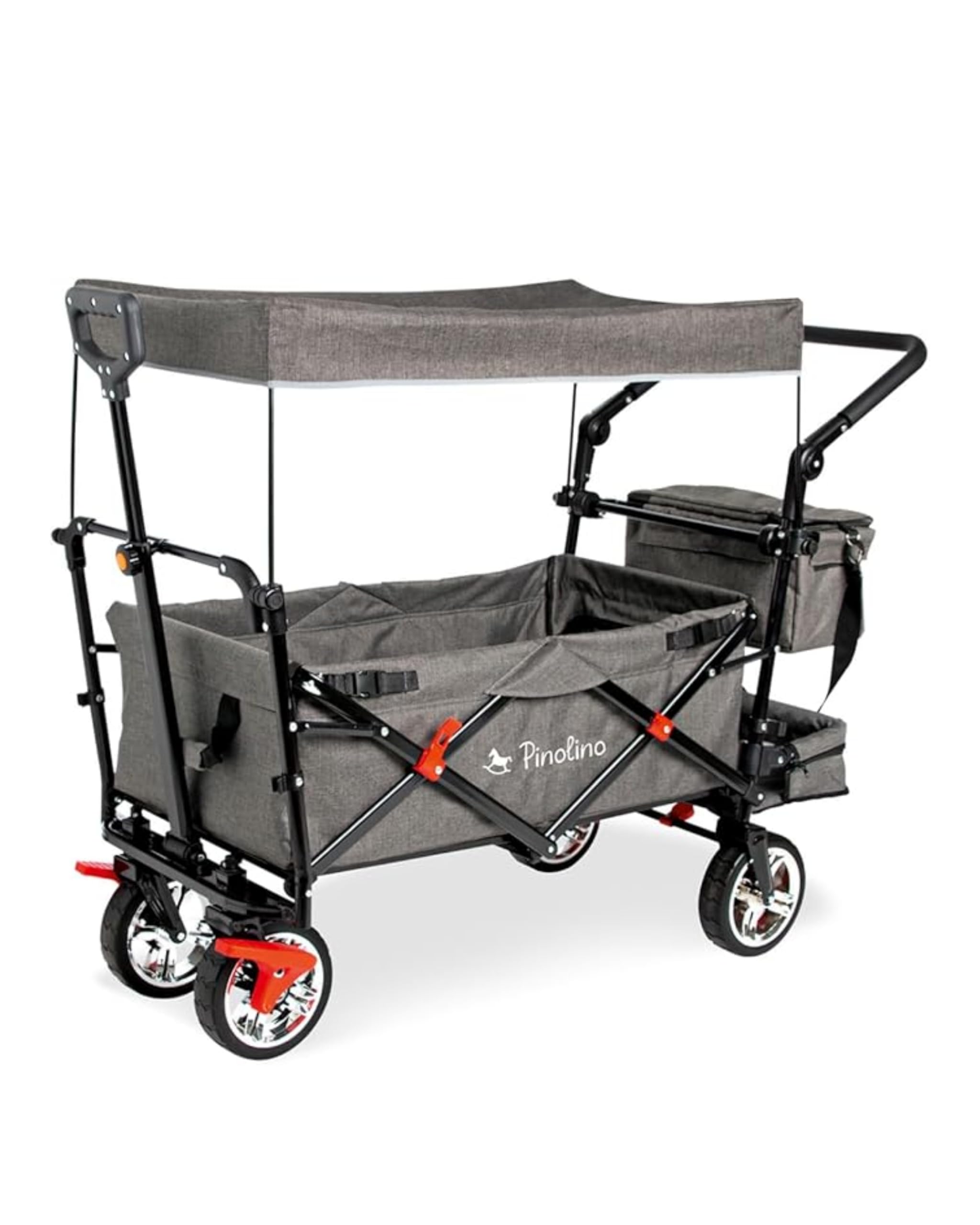 PINOLINO AddPlus Bollerwagen faltbar mit Bremse – Transportwagen mit Schutzhülle, höhenverstellbarer Schiebegriff, All-Terrain PU-Reifen, Stahlachsen, 80 kg Tragkraft, Ladefläche 120×56×67 cm, grau