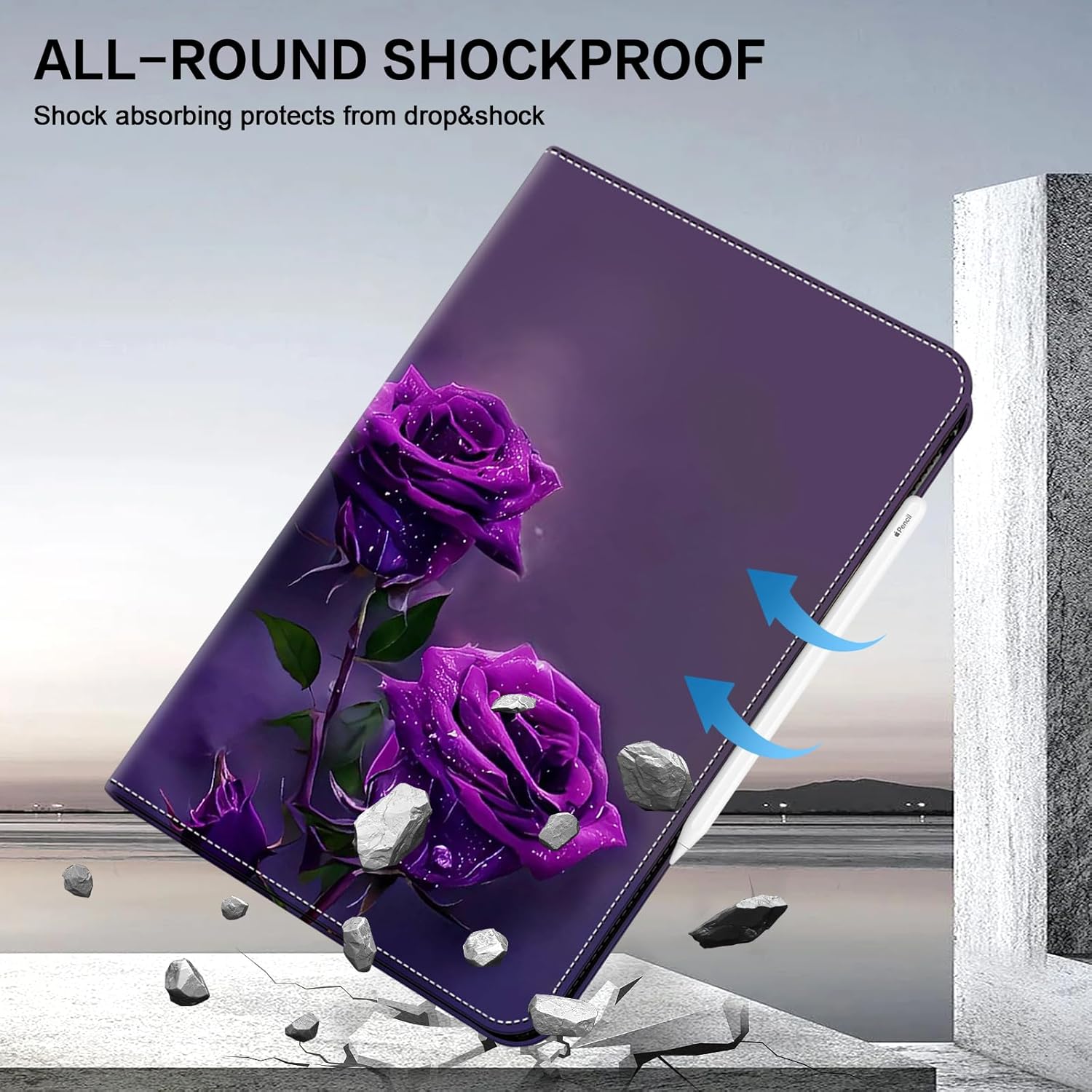 ALILANG Case for iPad Pro 13 inch M5/M4 (2025/2024) Tablet Case, PU Leather Shockproof Folding Stand Cover with Card Holder and Pen Holder -Purple Rose