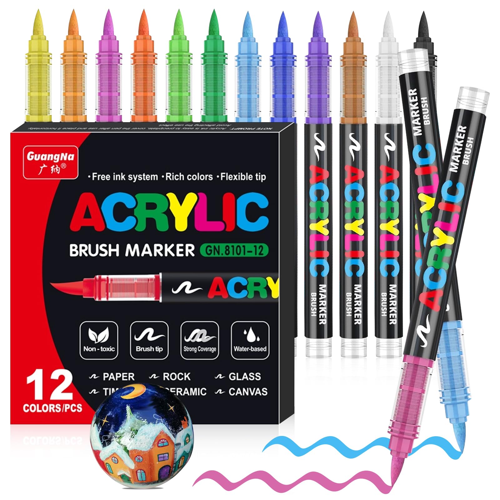 Vakki 200 Acrylstifte für steine wasserfest, Pinselspitze Acrylmarker, Acrylic marker Acrylmarker Set Perfekt für Steine Bemalen, Glas, Holz, Keramik, Metall & Leinwand