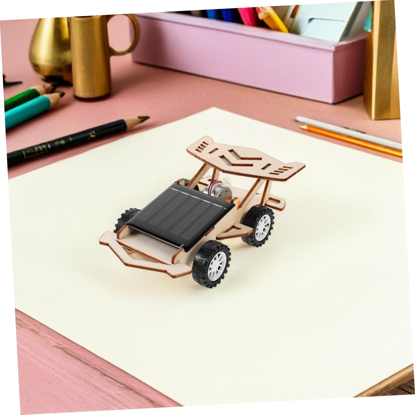 ibasenice Kit de Voiture Solaire en Bois à Monter Soi-même pour Garçon et Filles, 3 Sets DIY Éducatifs Stem Moteur Électrique, pour Bricolage Familial et Apprentissage Scientifique