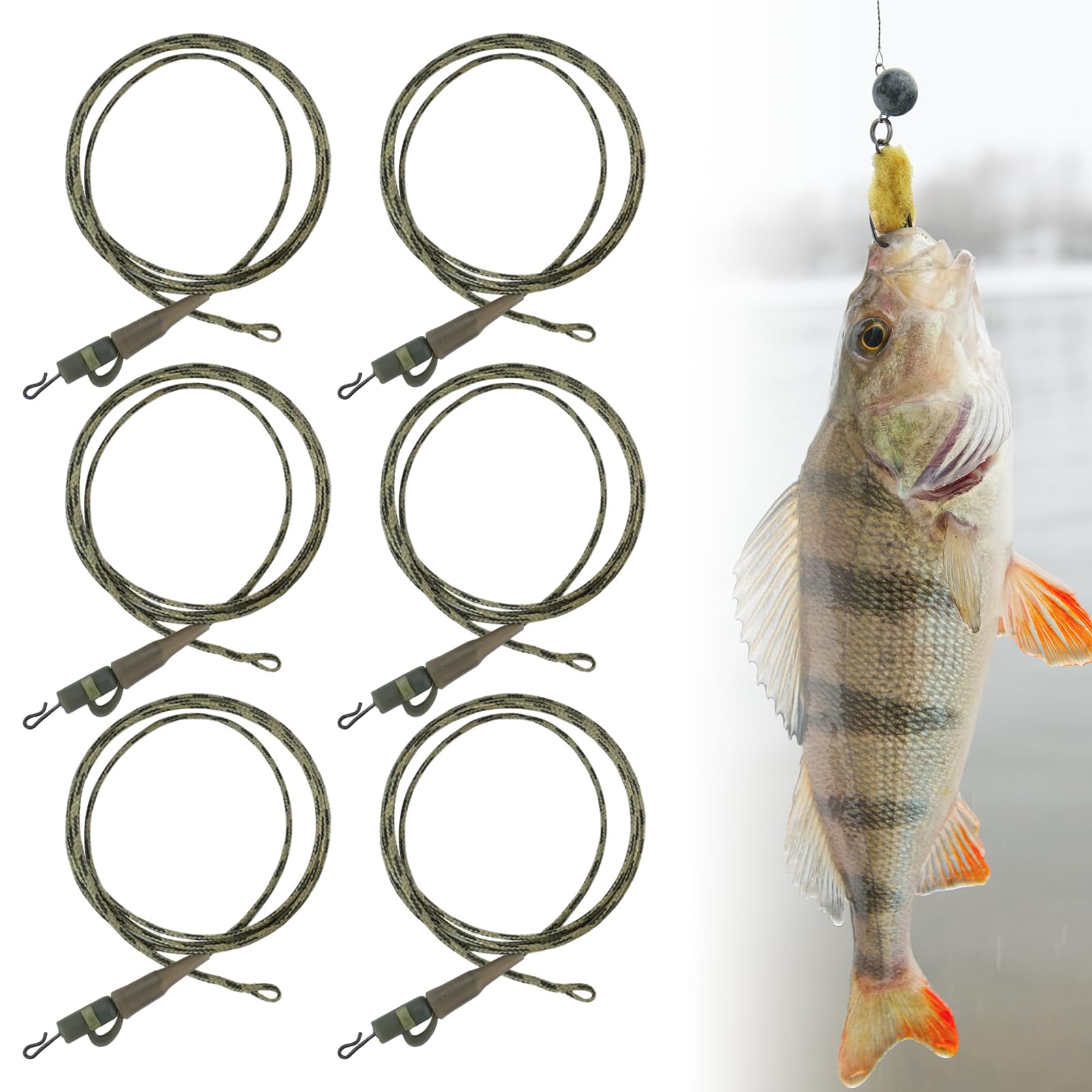 Kit 3 Leaders Pêche Carpe – Anti-Enchevêtrement, Résistance 20 Kg, Hameçon Taille 8
