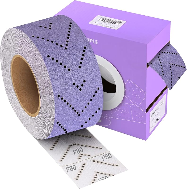 Purple Ceramic Sandpaper Roll 80 Grit 2-3/4" x 13 Yard | Multi-Hole, Hook and Loop Backing, Continuous Longboard Sand Paper for Automotive, Wood, Metal Sanding