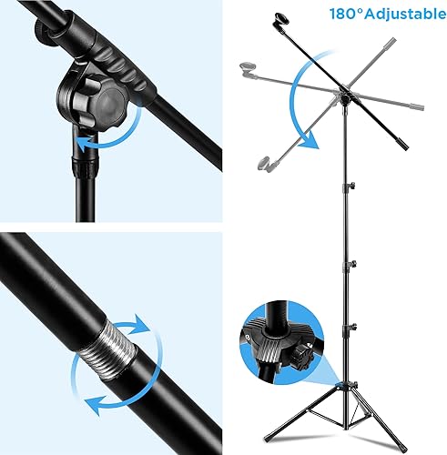 Miniatura 6 de Soporte para micrófono, paquete de 2 unidades, soporte de micrófono Bietrun con altura de pluma ajustable, con bolsa de transporte y clips de