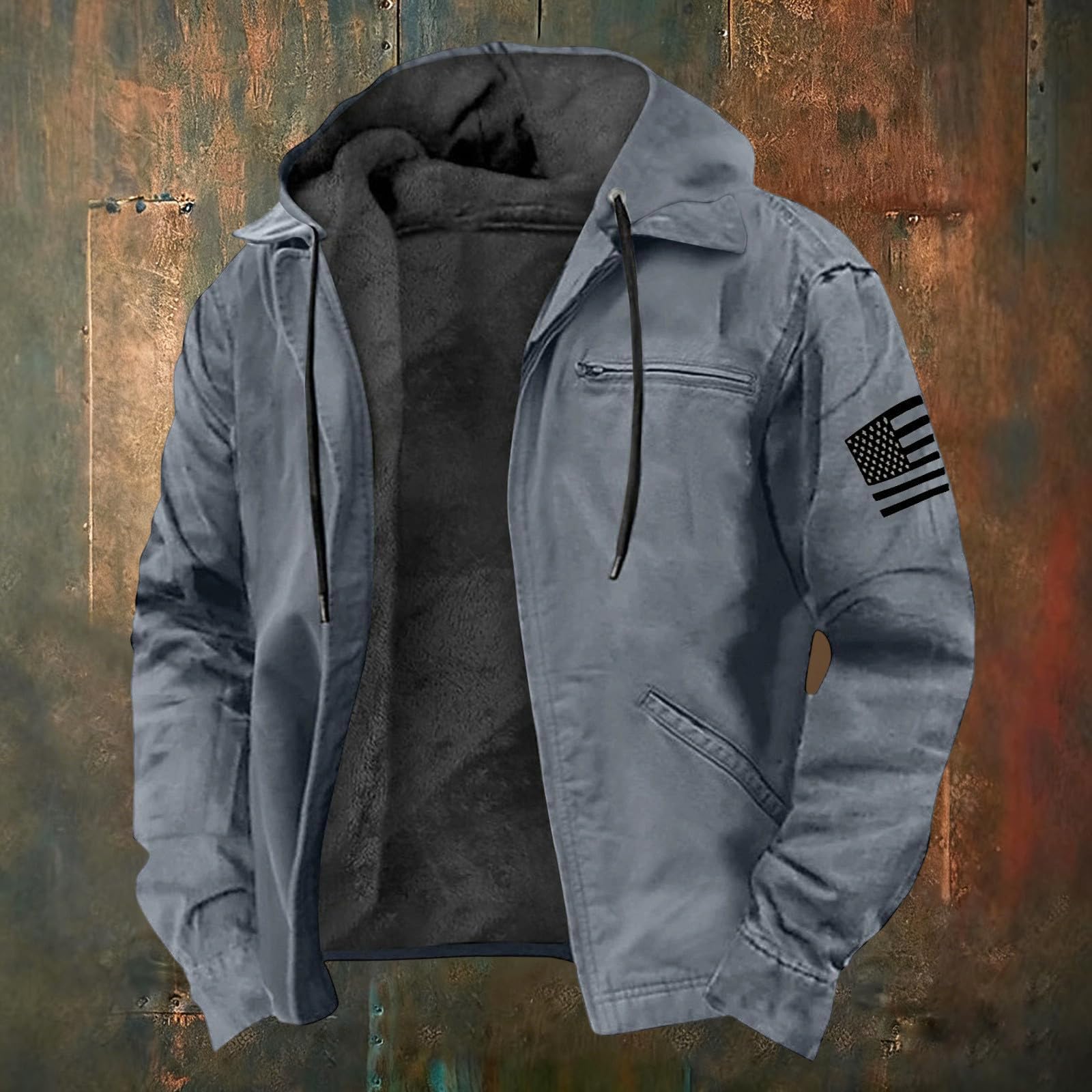 Chaqueta de ocio para hombre con cremallera, chaqueta de invierno cálida para exteriores, chaqueta de entretiempo, chaqueta de forro polar, chaqueta térmica con capucha
