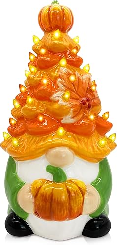 Fall Decorations for Home, Fall Gnomes Ceramic Tree Decor, Green Gnome Pumpkin Table Decor, Ceramic Tree Centerpieces Decorations Indoor