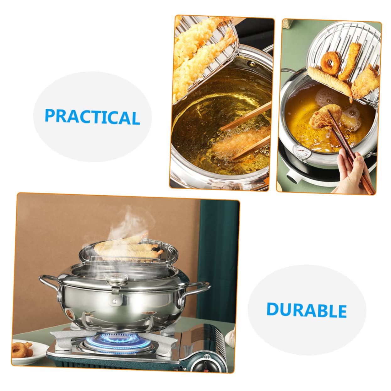 Garneck Frying Chicken Pot Stove Top Deep Fryer Japanese Style Tempura Fryer Pan High Grade Stainless Steel Easy to Clean