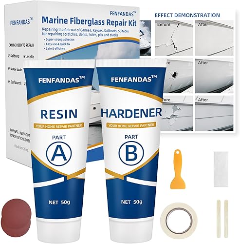 Kit de reparación de barcos de fibra de vidrio blanco, Kit de reparación de capa de gel para barcos, Kit de reparación de fibra de vidrio marina