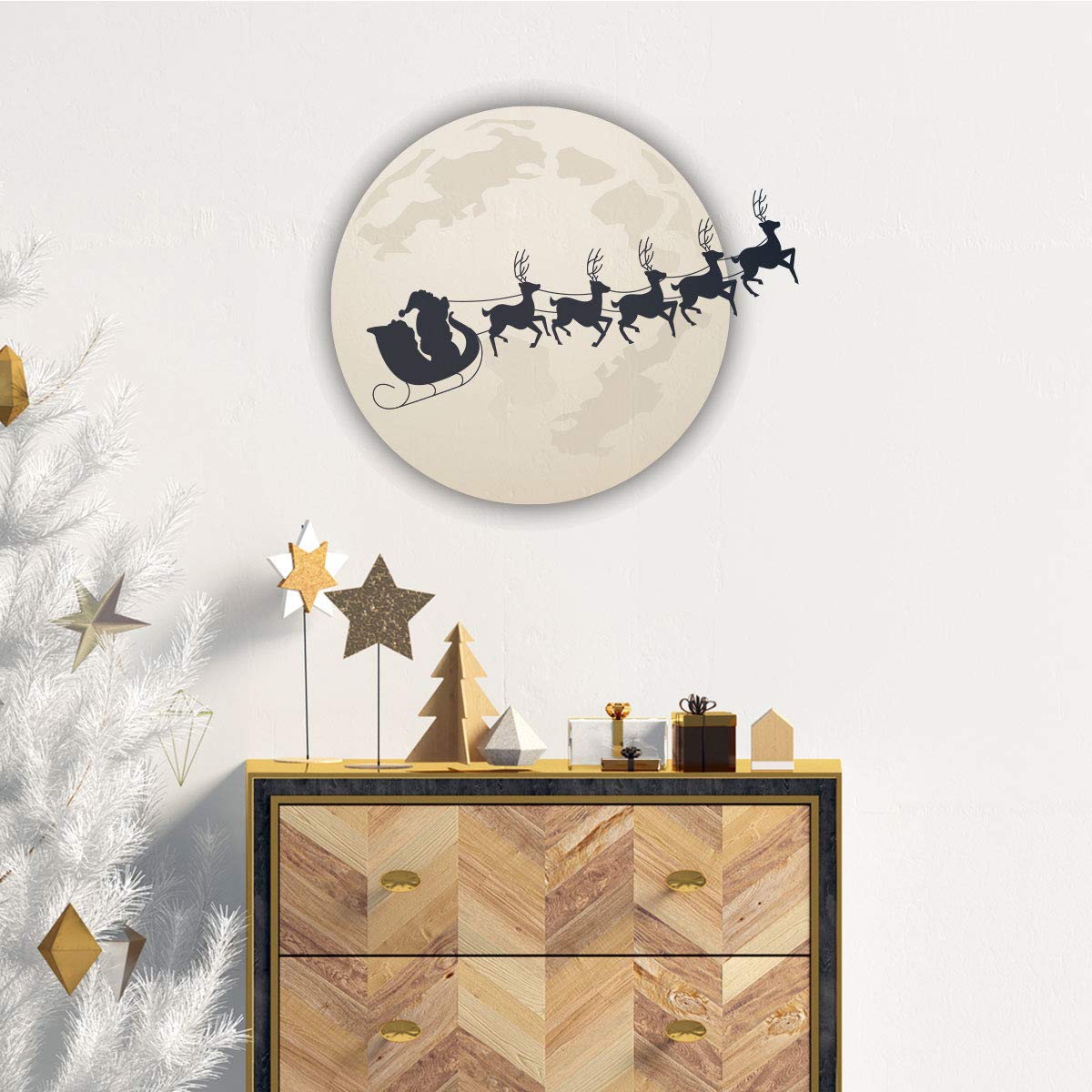 Ambiance - Adhesivo decorativo para Navidad, 50 x 55 cm, para decoración navideña, para dormitorio, salón, Papá Noel a la luz de la luna, 50 x 55 cm