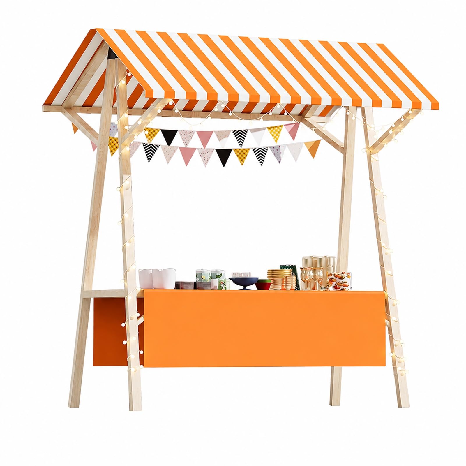 SBCWH Foldable Market Stall Stand, Street Food Cart, Portable Popup Vendor Booth for Farmers Market, Lemonade Stand, Party Dessert Bar, Craft Fair Display(Orange,120x60x200cm)
