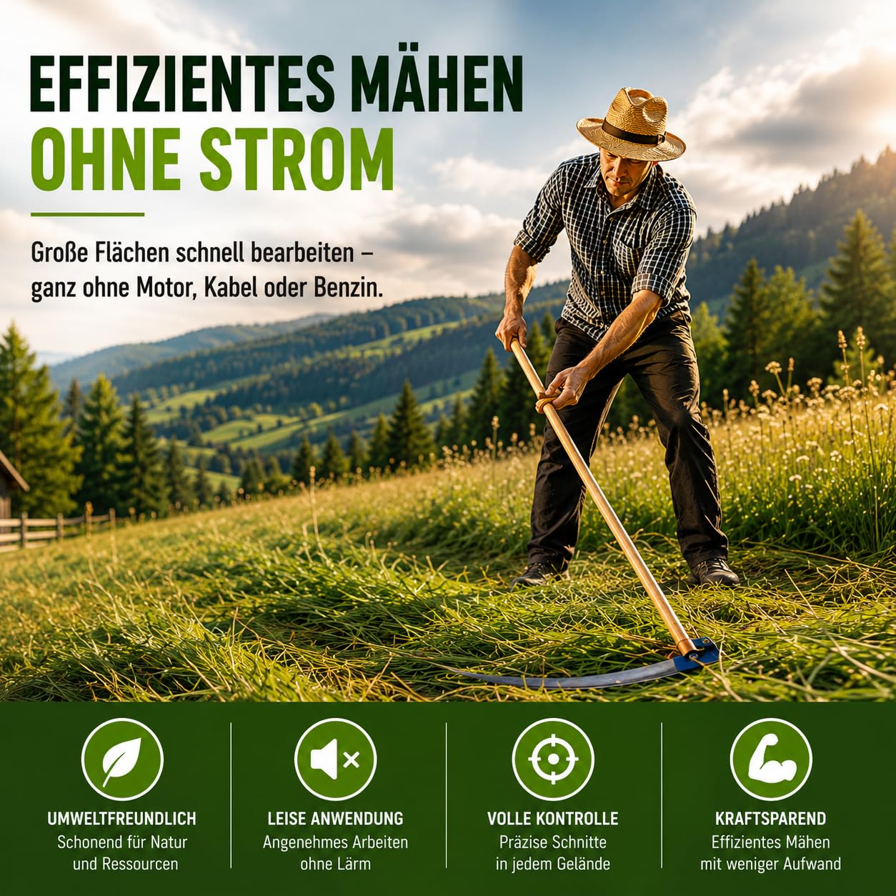Sense ohne Stil Sägezahngras Wildwuchssense 50/60/70/80/90 cm, Sensensichel für Mähen von Gras Getreide, Unkraut, Handsense, Gartensense Waldsense Unkraut, Sense für Garten (50 cm)
