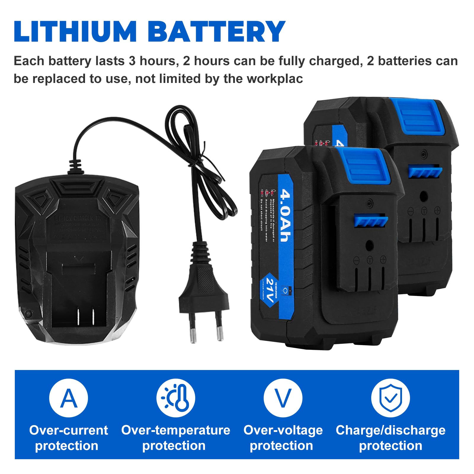 MXBAOHENG 10-300 MM² Pinza crimpatrice idraulica ricaricabile da 60 KN con 2 batterias 21 V 4 A Pinza per capicorda idraulica elettrica con 12 inserti di pressione per contatti in rame e alluminio