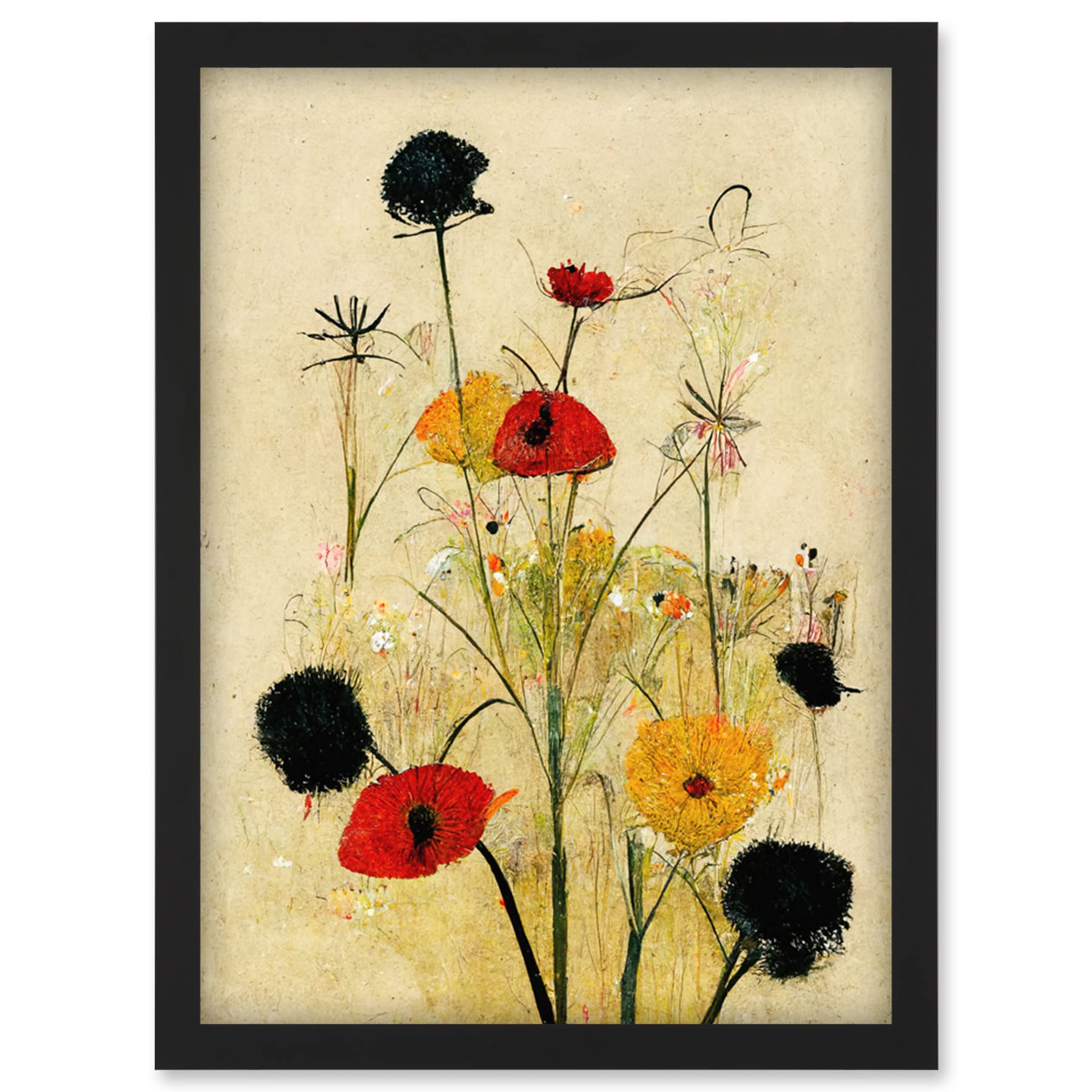 Artery8 Red Poppies And Yellow Marigolds Wild Flowers Wall Art PrintA4 Size from B&Q