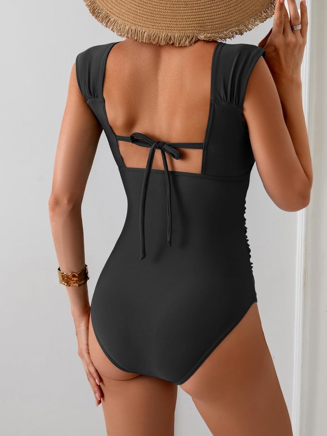 B2prity Womens One Piece Swimsuit Retro Square Neck Tummy Control Bathing Suits Ruched Modest Full Coverage Swimwear - Image 4