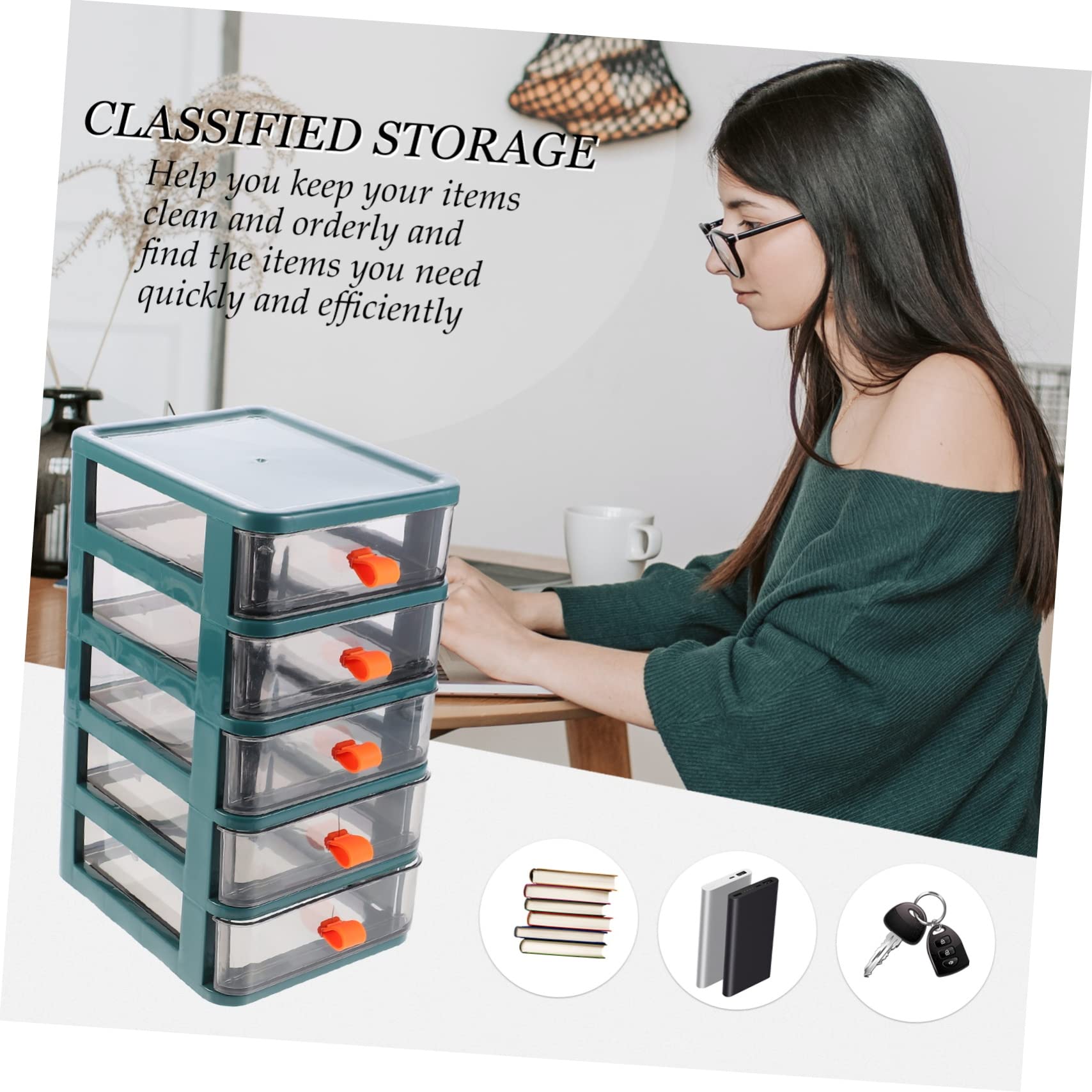 Caja de almacenamiento de plástico con 5 cajones para maquillaje, joyas y papelería de oficina