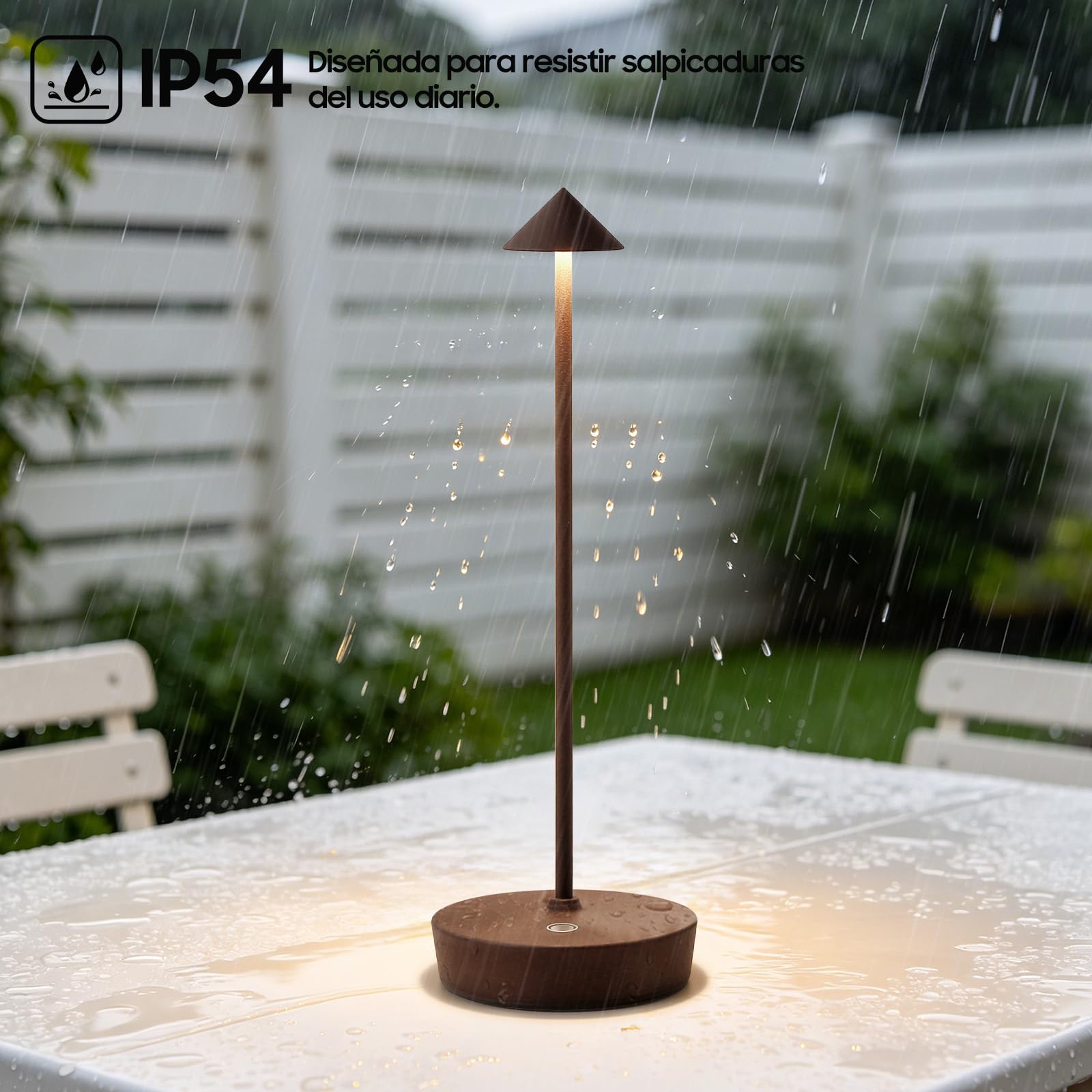 Lámpara de Mesa sin Cable LED Recargable 6000mAh, 3 Modos de Luz, Brillo Regulable Táctil, IP54, con Memoria, para Dormitorio, Terraza y Exteriorr (2x Corten)