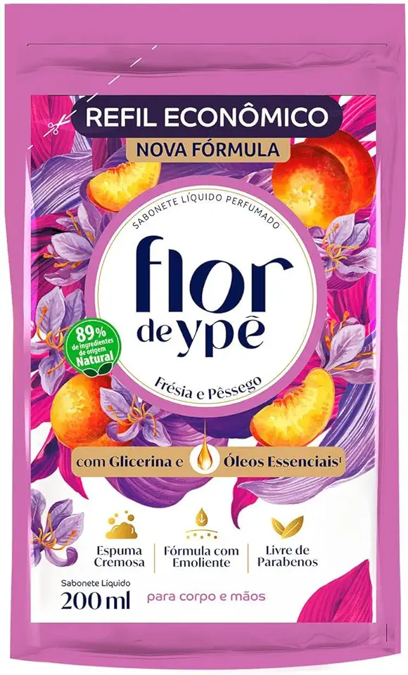 Flor de Ypê Sabonete Líquido, Frésia e Pêssego, 200ml (Refil)