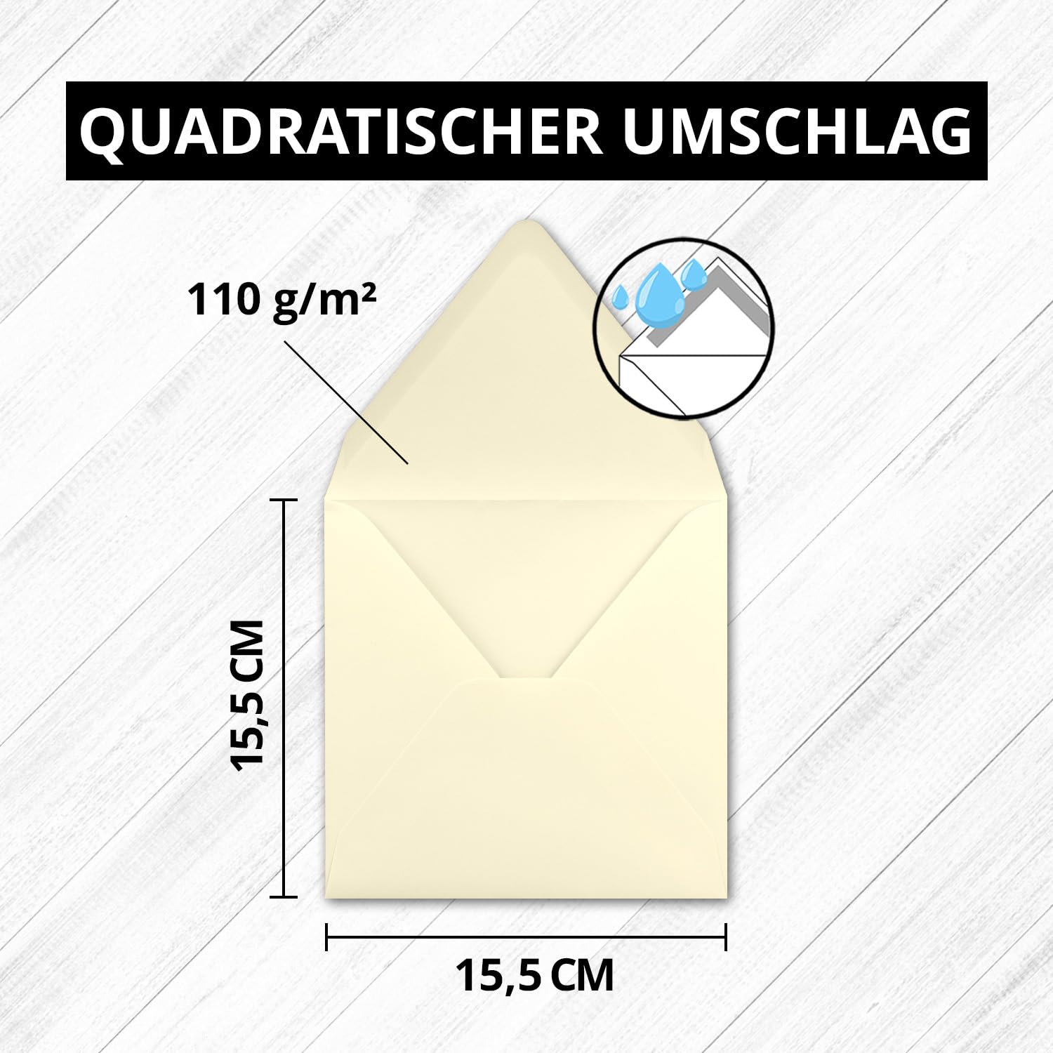 Kwadratowy zestaw składanych kartek I 15 x 15 cm - z kopertami i wkładanymi arkuszami I wanilia I 150 sztuk I kompletny pakiet I wysoka jakość marki: FarbenFroh® firmy Gustav NEUSER®