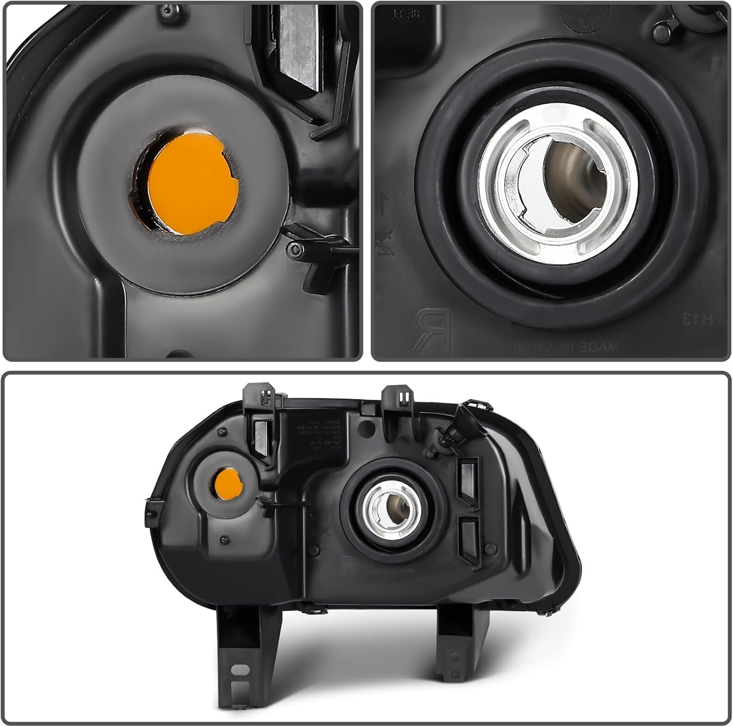 Headlight Assembly for Chevrolet HHR 2006-2011 Black Housing Amber Reflector Clear Lens Driver and Passenger Side Headlamp