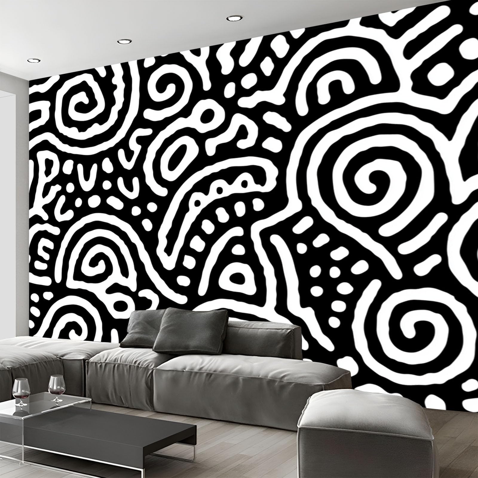 Papier Peint Panoramique Graffiti Poster Géant Mural 3D Noir et Blanc 450X315Cm