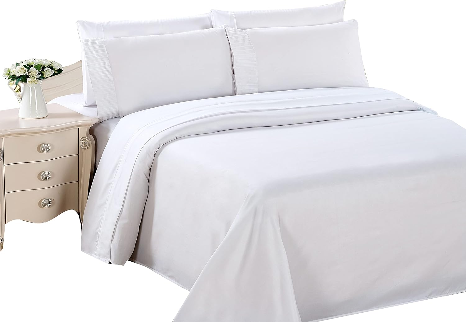 Marina Decoration Ultra Soft Silky Zipper Solid Rayon Derived from Bamboo All Season 3 Pieces Duvet Cover Set with 2 Pillowcases, White Color Queen Size