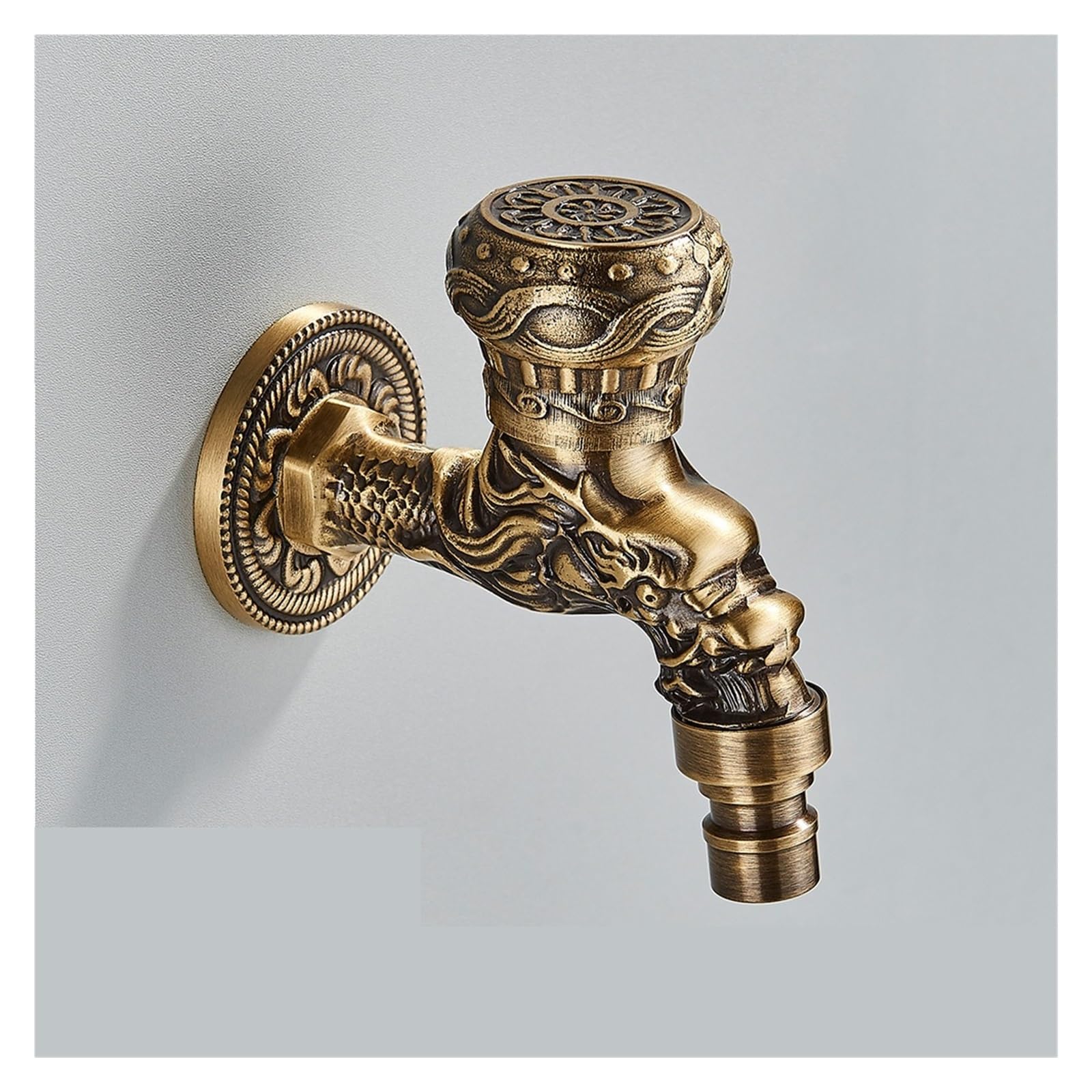 Grifo de latón antiguo de pared con diseño de dragón tallado para baño y jardín