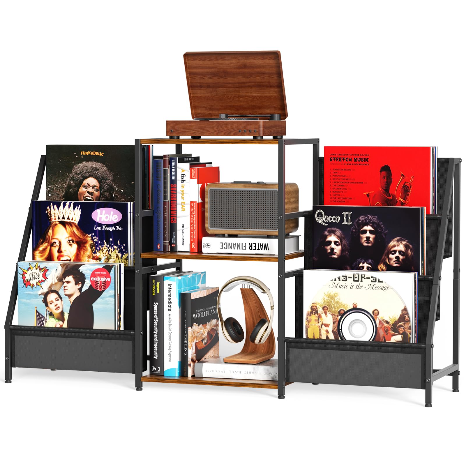 Plateau pour platine vinyle, support pour disques vinyles, support pour disques vinyles avec lecteur vinyle pour jusqu'à 300 albums, plateau pour platine vinyle avec lecteur multimédia vinyle