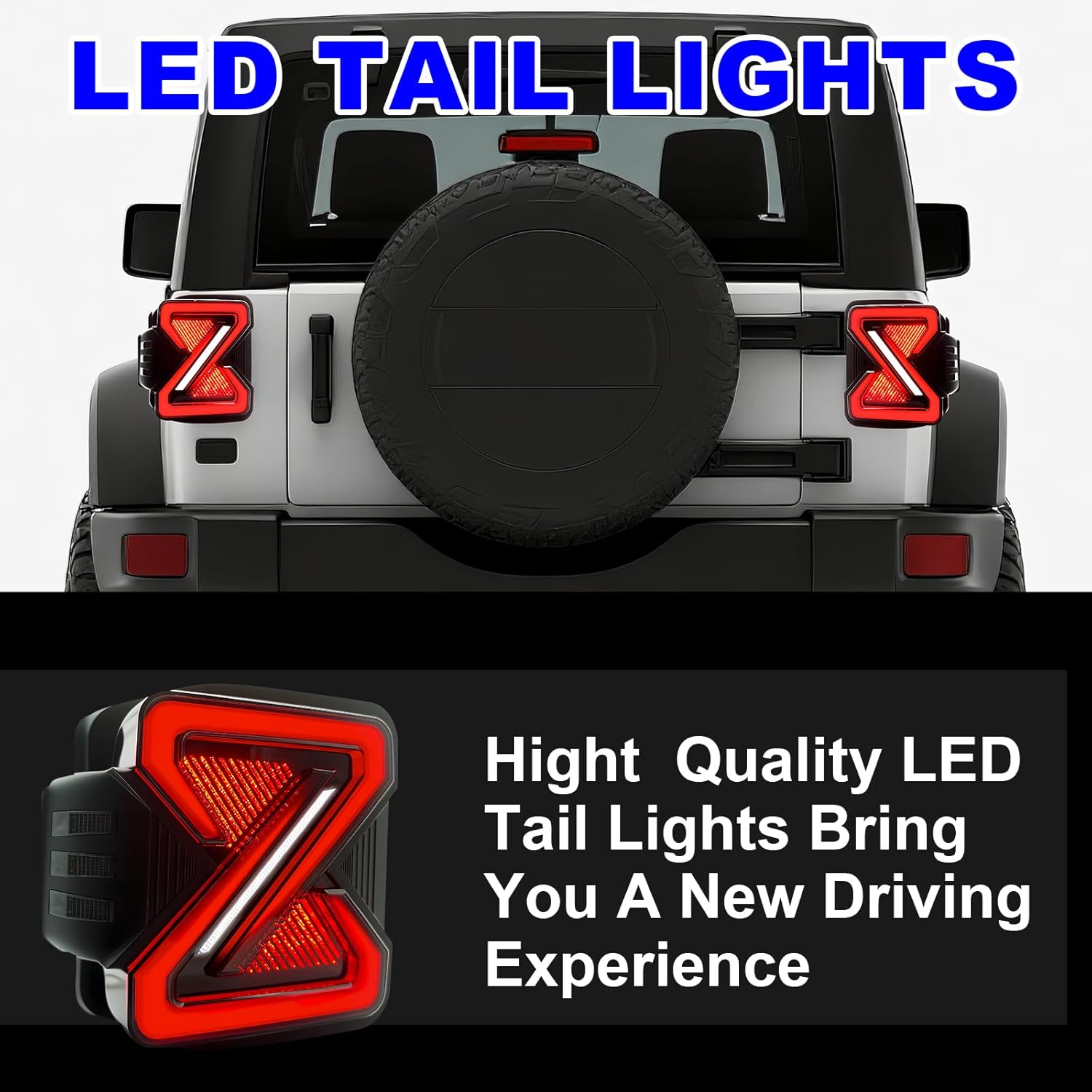 Boxlight LED Tail Lights Assembly For 2007 2008 2009 2010 2011 2012 2013 2014 2015 2016 2017 2018 Jeep Wrangler JK JKU With Rear Turn Signal Lamp & Brake & Running & Reverse Light
