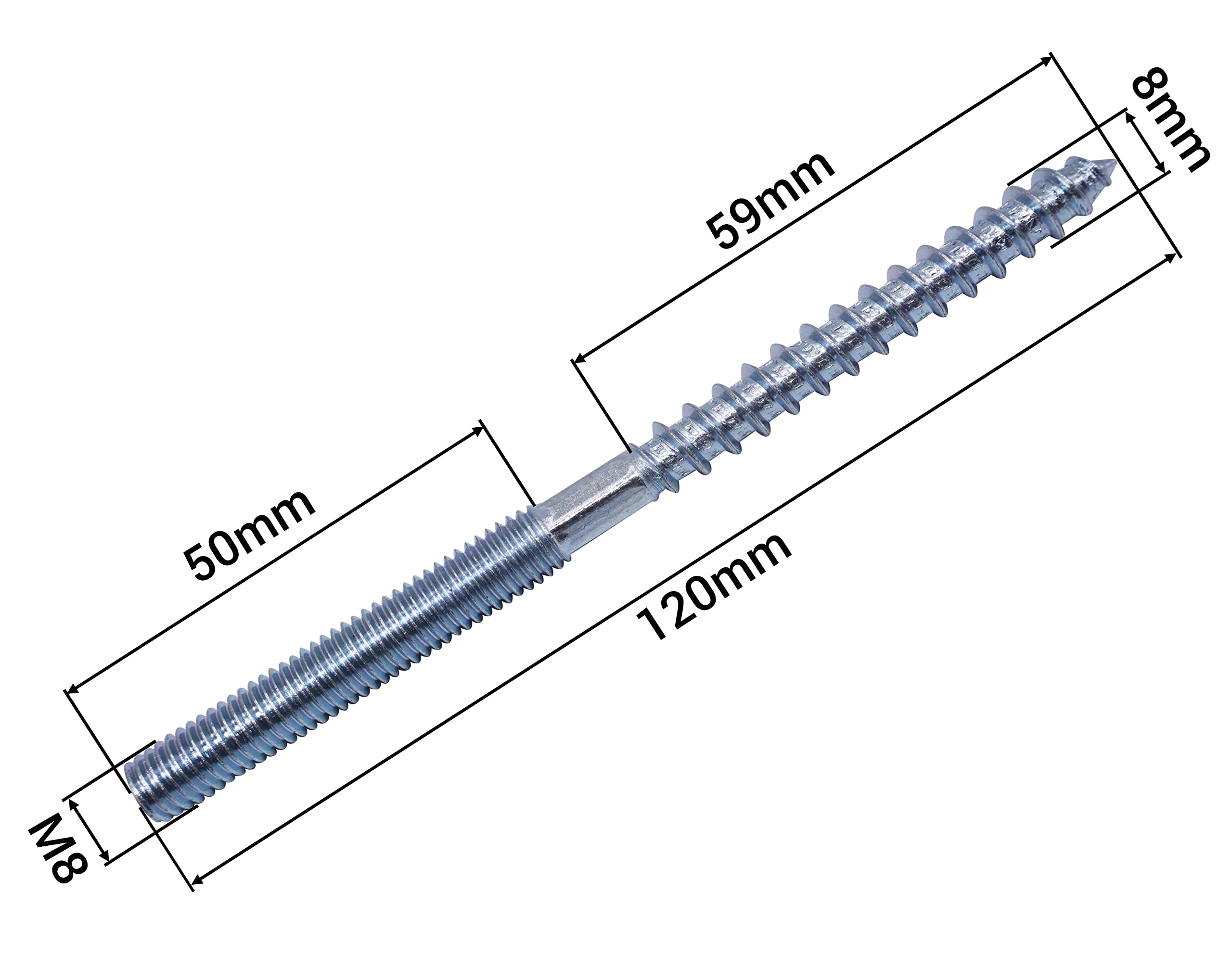SKIR'CO (20 pcs) Hanger Bolts M8 x 120 mm, Double Ended Thread Dowel Screws, Double Headed Bolts - Image 4