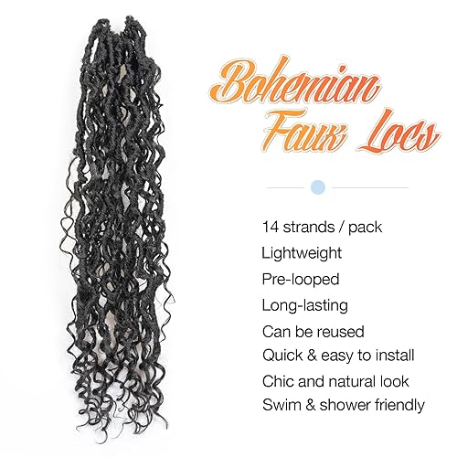 Miniatura 9 de ToyoTress Pelo de ganchillo de imitación boho  12 pulgadas, 8 paquetes de cabello bohemio negro natural con extremos rizados para mujeres negras,