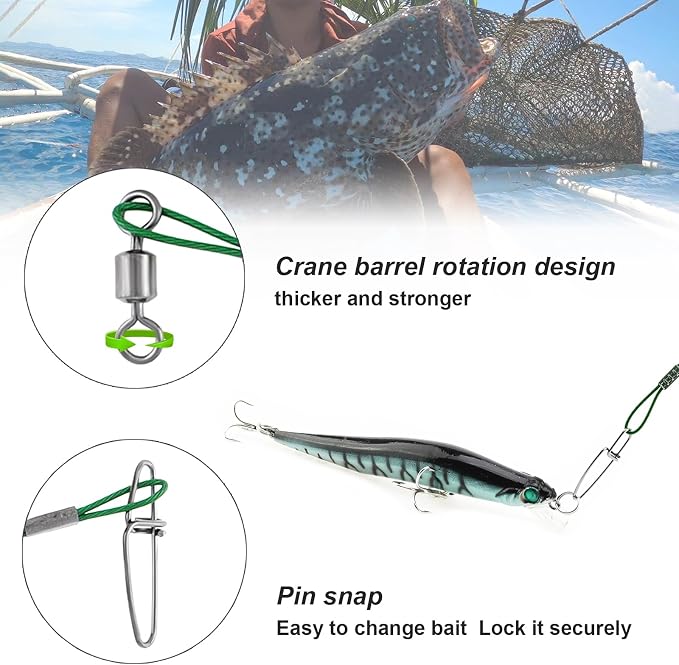 Conskyee Líderes de Pesca Cable Acero 150LB 19.7 pulg miniatura 4